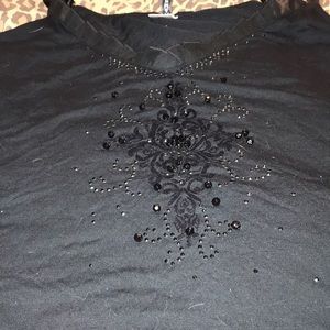 RAMPAGE large black beaded v-neck camisole adjustable straps lace trim